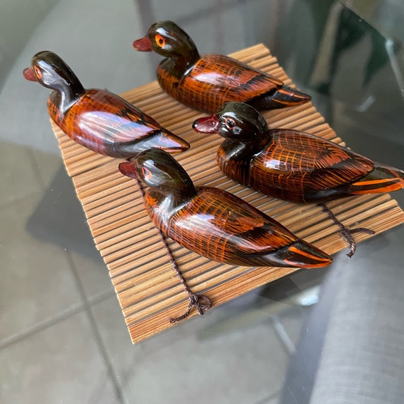 Japanese - chopsticks rest (wood) cute 4 ducks as a set - Picture 1 of 4